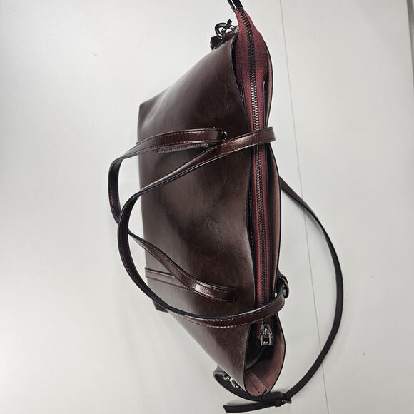 Large Leather Tote Brown Genuine Leather Side Bags Burgundy Classic - Picture 4 of 11